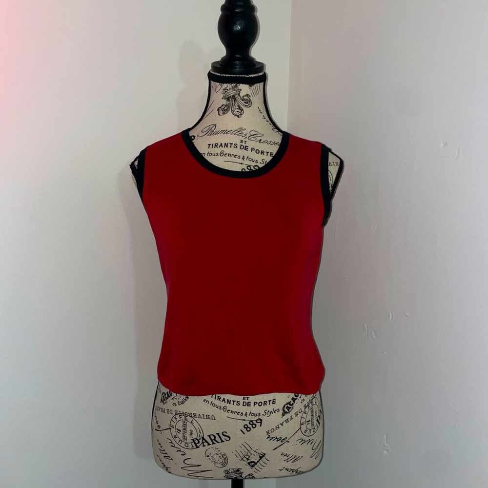 Vintage Petite Sophisticate 100% Silk Red/Black Tank Top